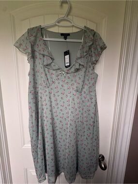 New Look Mint Green Floral Ruffle Midi Dress